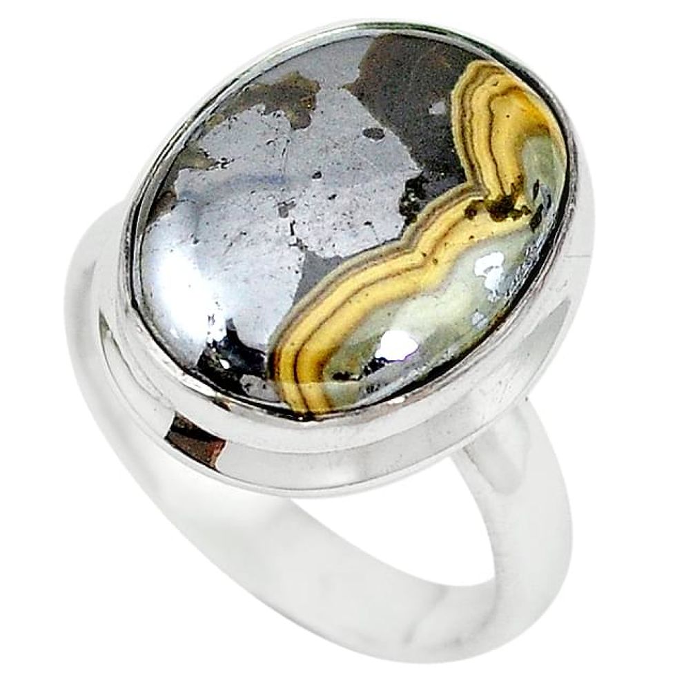 925 silver natural yellow schalenblende polen ring jewelry size 7 k82337