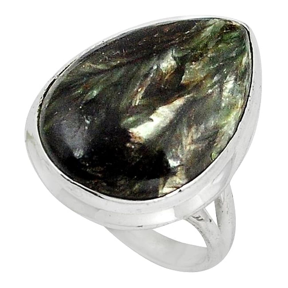 Natural black seraphinite (russian) 925 silver ring jewelry size 6.5 k83452