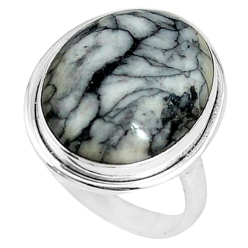 Natural white pinolith 925 sterling silver ring jewelry size 9 k83453