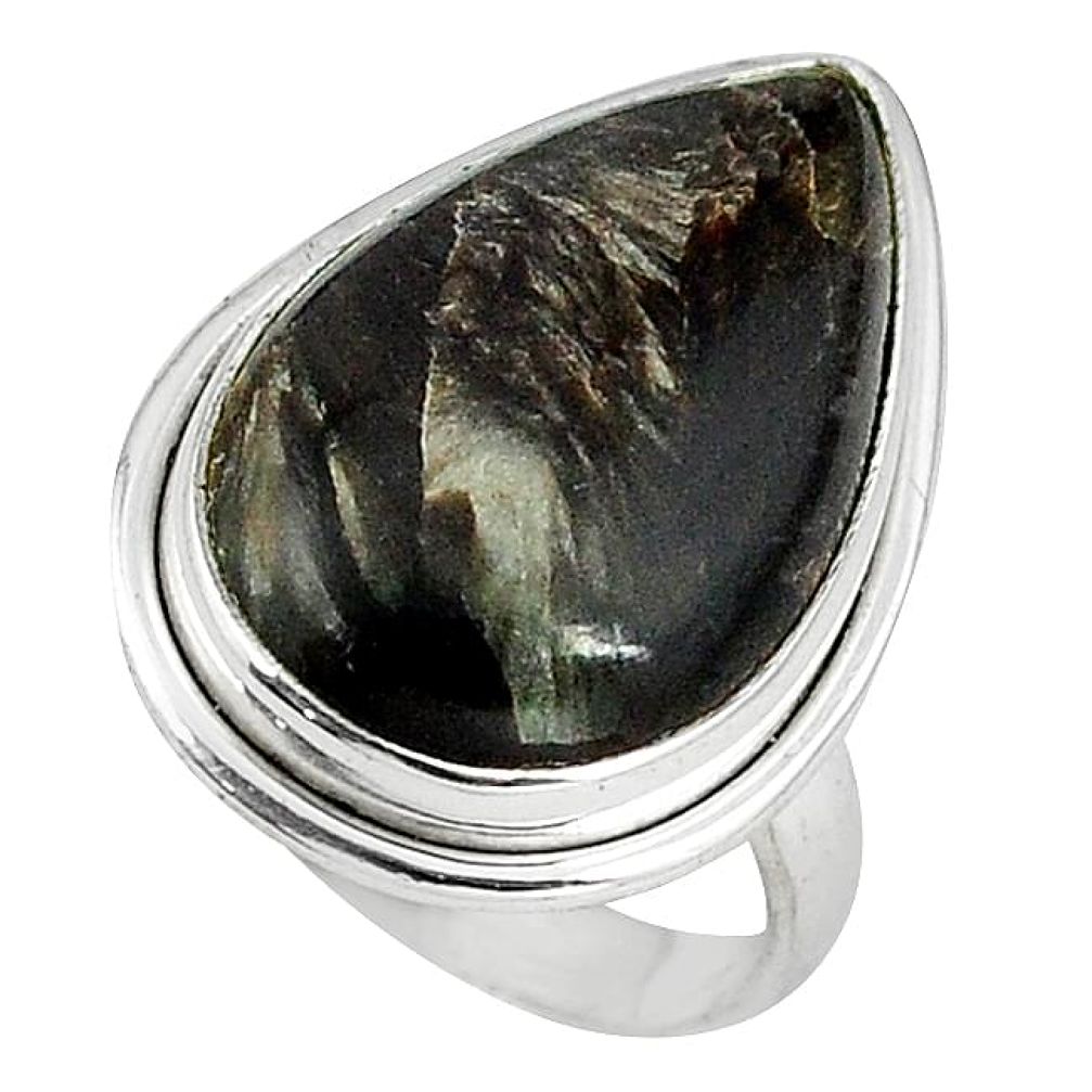 Natural black seraphinite (russian) 925 silver ring jewelry size 7 k83458