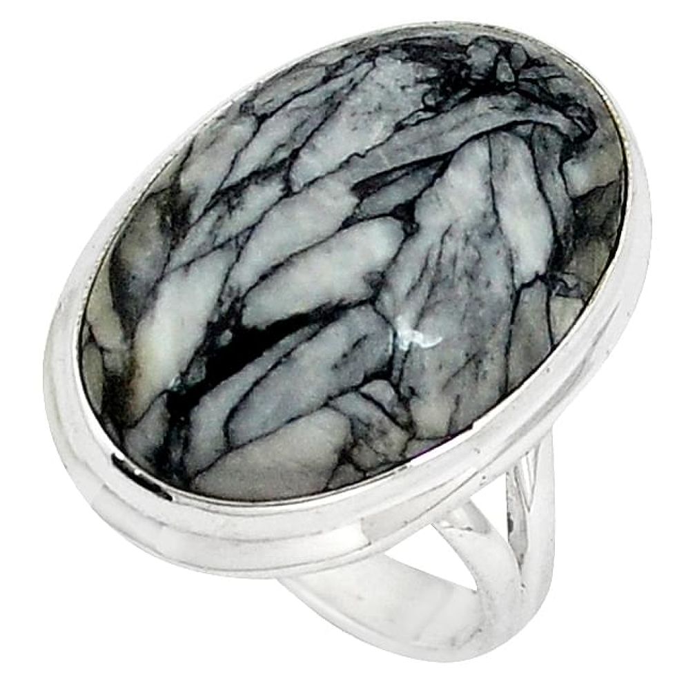 Natural white pinolith 925 sterling silver ring jewelry size 7 k83459