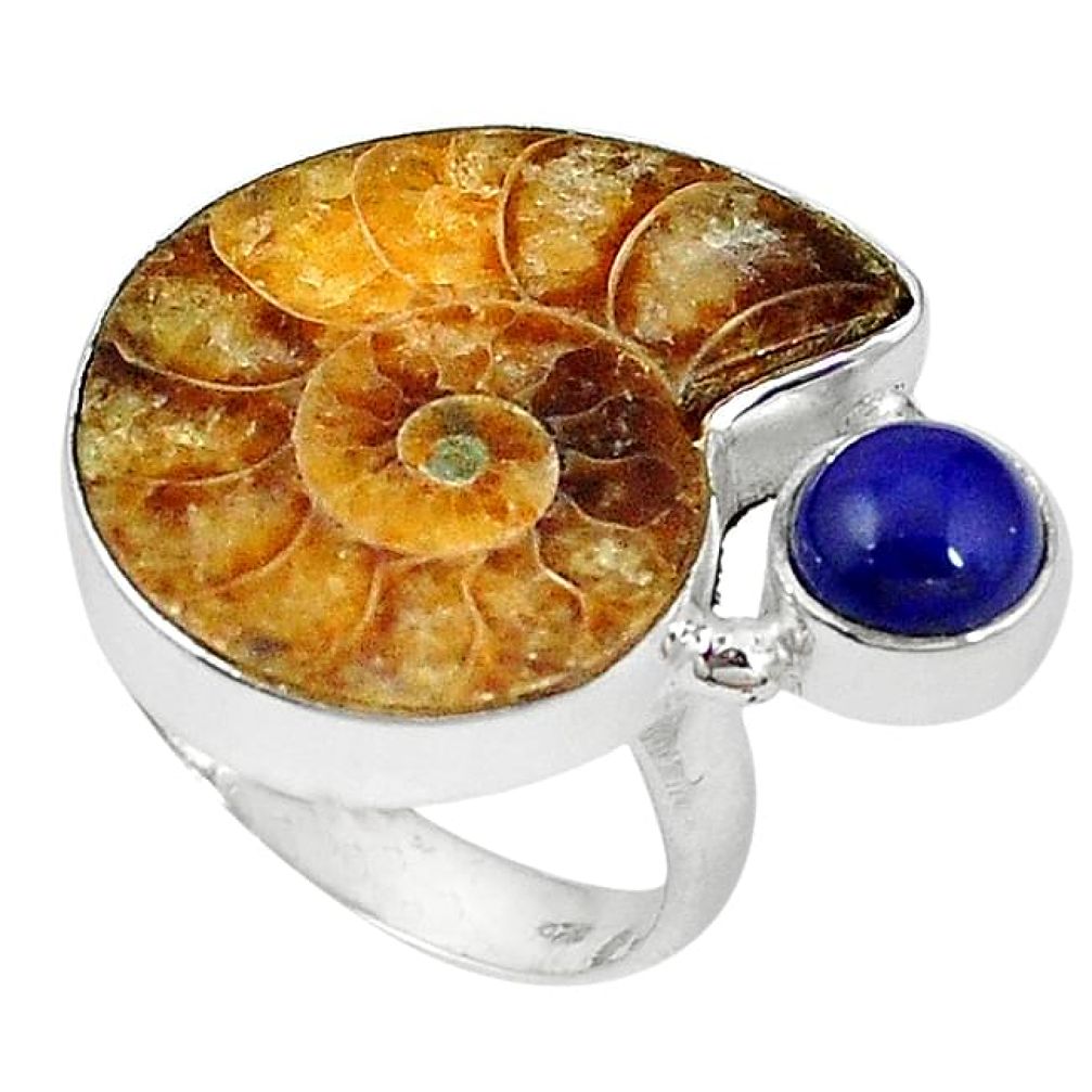 Natural Brown Ammonite Fossil 925 Sterling Silver Ring K83950 Gemexi
