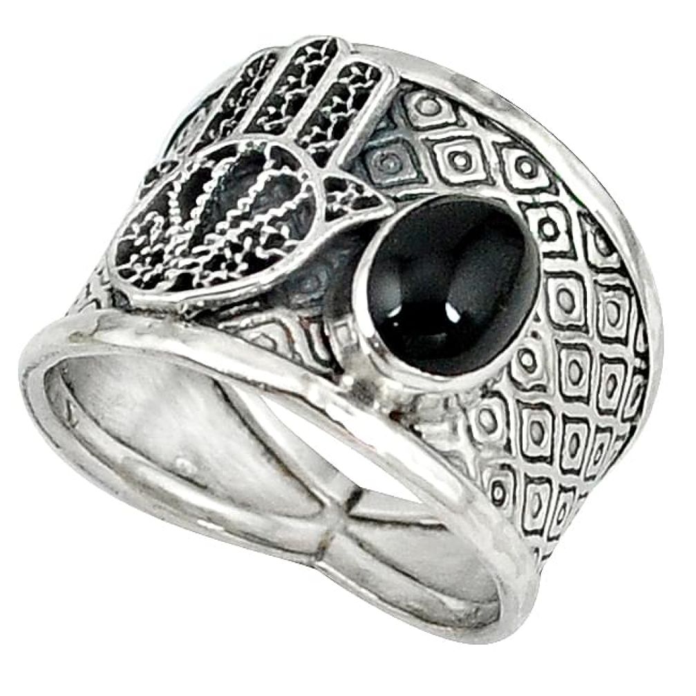 Spectrolite cat's eye 925 silver hand of god hamsa ring size 8 k85632