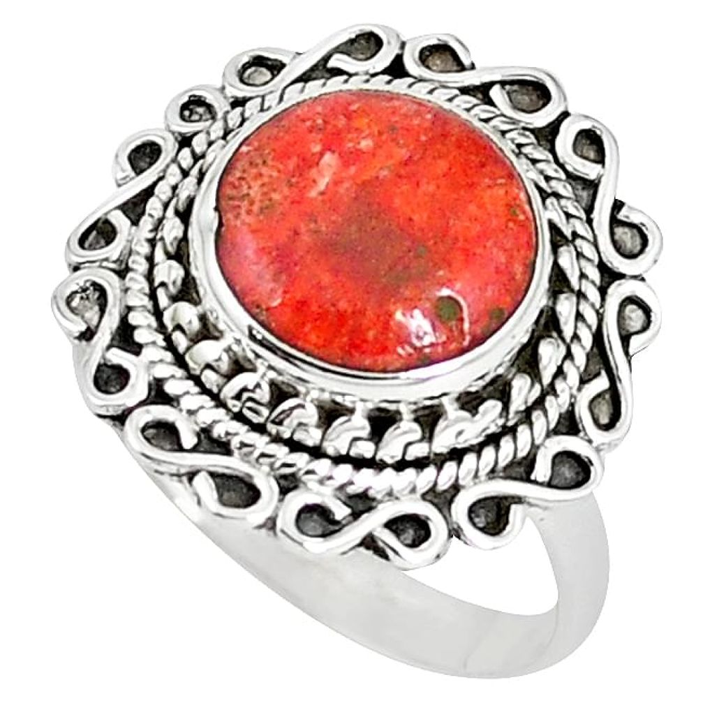 925 sterling silver natural red sponge coral ring jewelry size 8.5 k87003