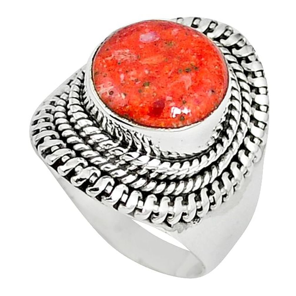 Natural red sponge coral 925 sterling silver ring jewelry size 7 k87007