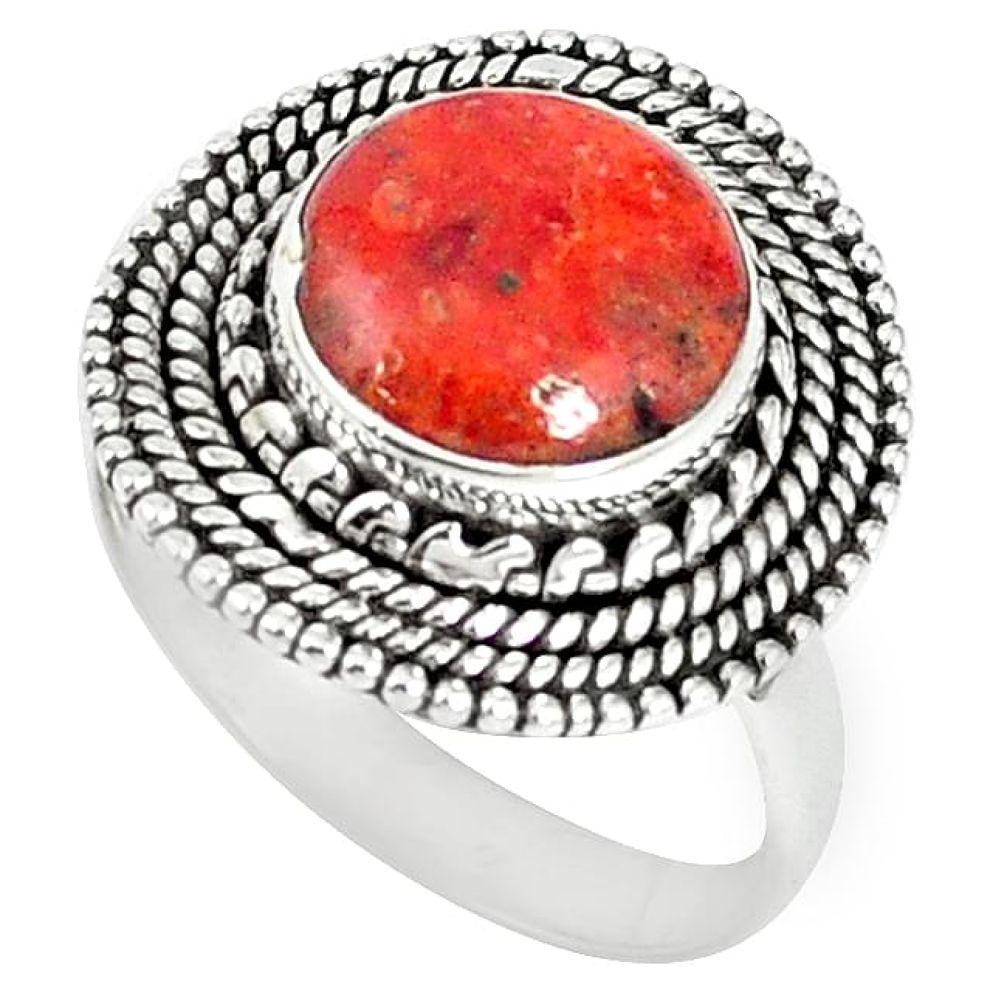 Natural red sponge coral 925 sterling silver ring jewelry size 8 k87011