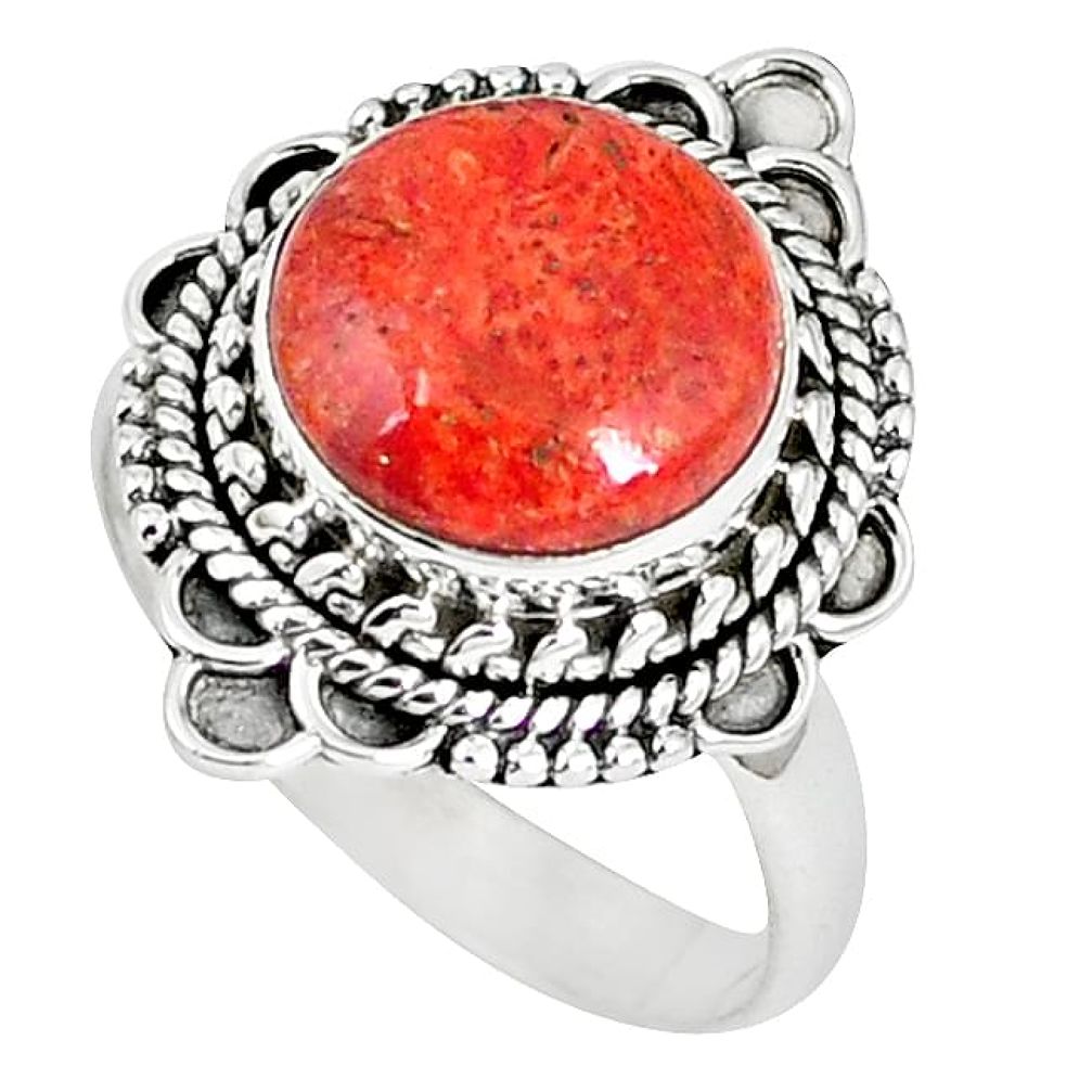 Natural red sponge coral 925 sterling silver ring jewelry size 8.5 k87015