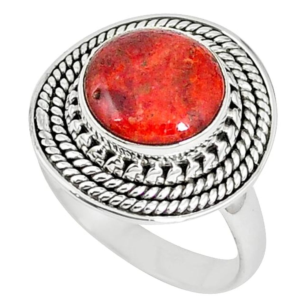 925 sterling silver natural red sponge coral ring jewelry size 7.5 k87016