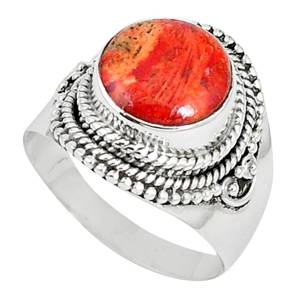 Natural red sponge coral 925 sterling silver ring jewelry size 8 k87017
