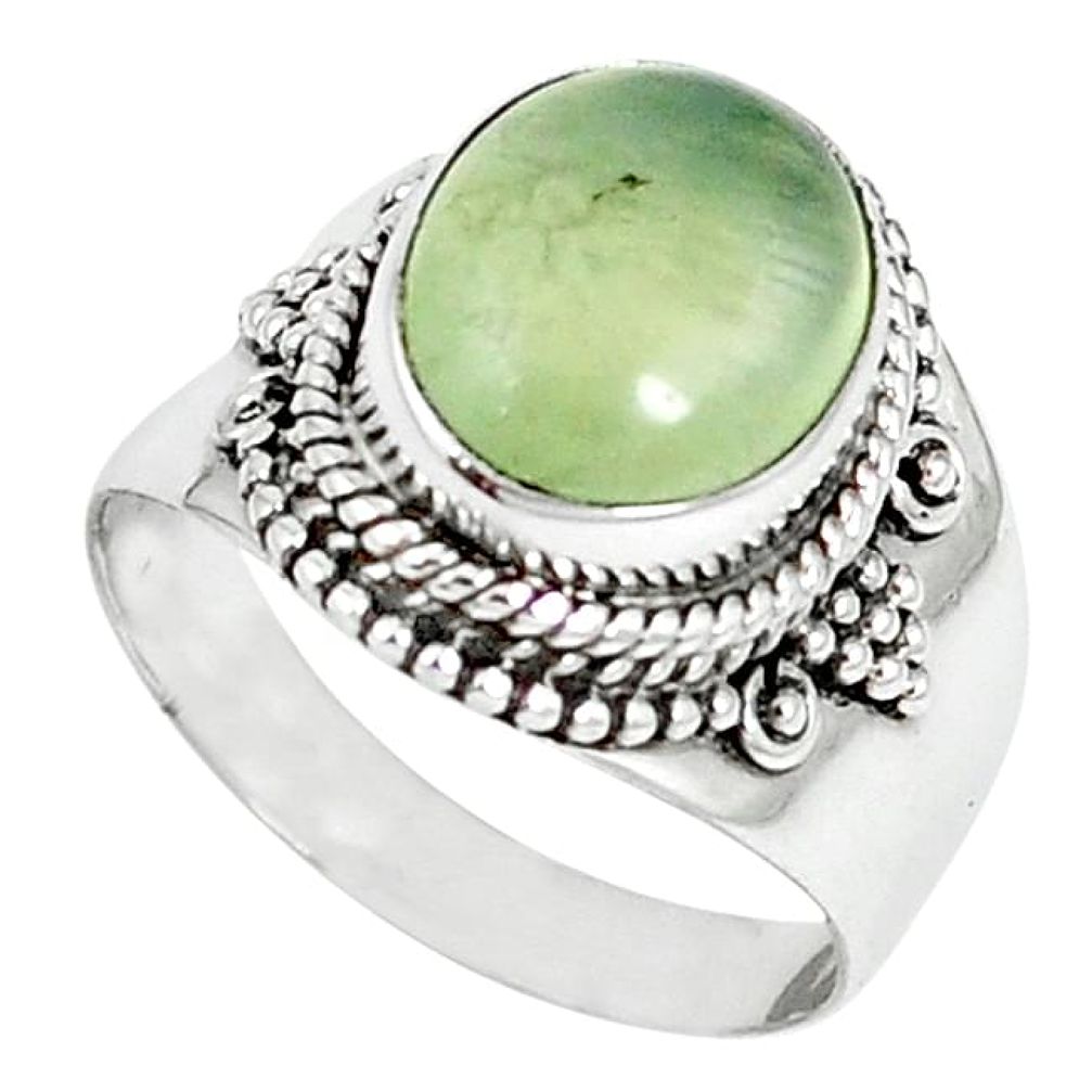 Natural green prehnite oval 925 sterling silver ring jewelry size 7.5 k87022