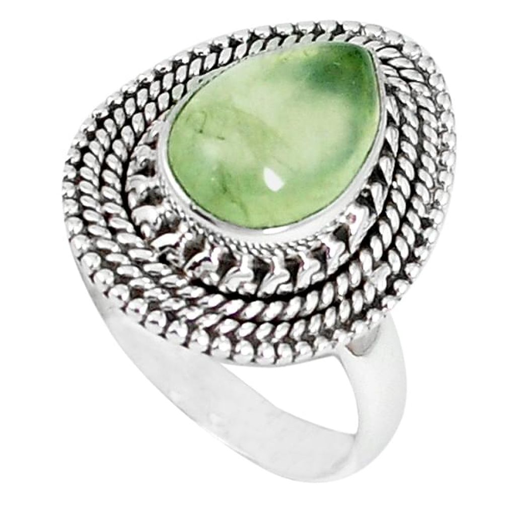 Natural green prehnite 925 sterling silver ring jewelry size 8 k87038