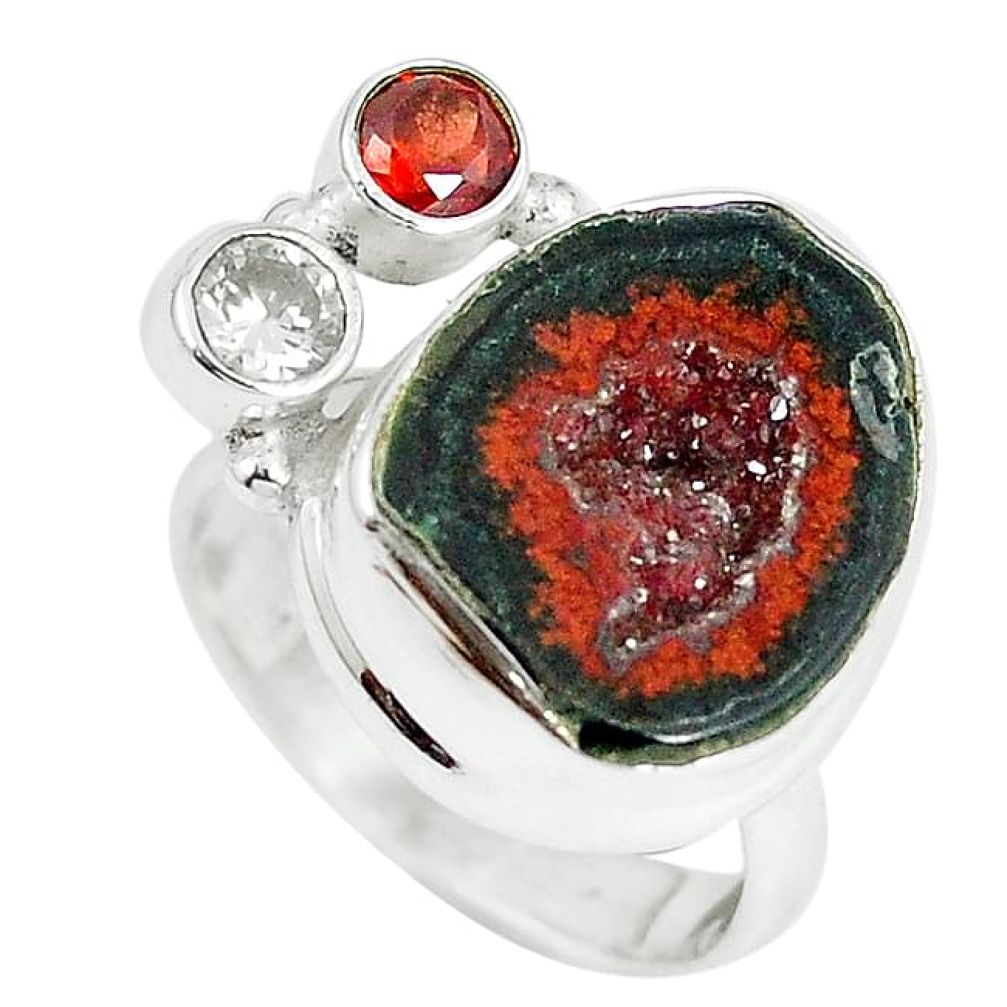 Natural brown geode druzy garnet topaz 925 sterling silver ring size 7 k88169