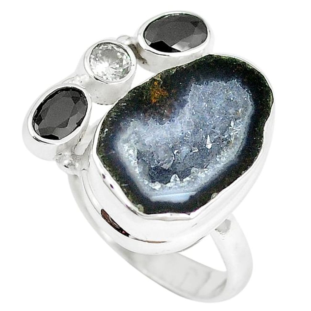 Natural brown geode druzy onyx topaz 925 sterling silver ring size 8.5 k88195