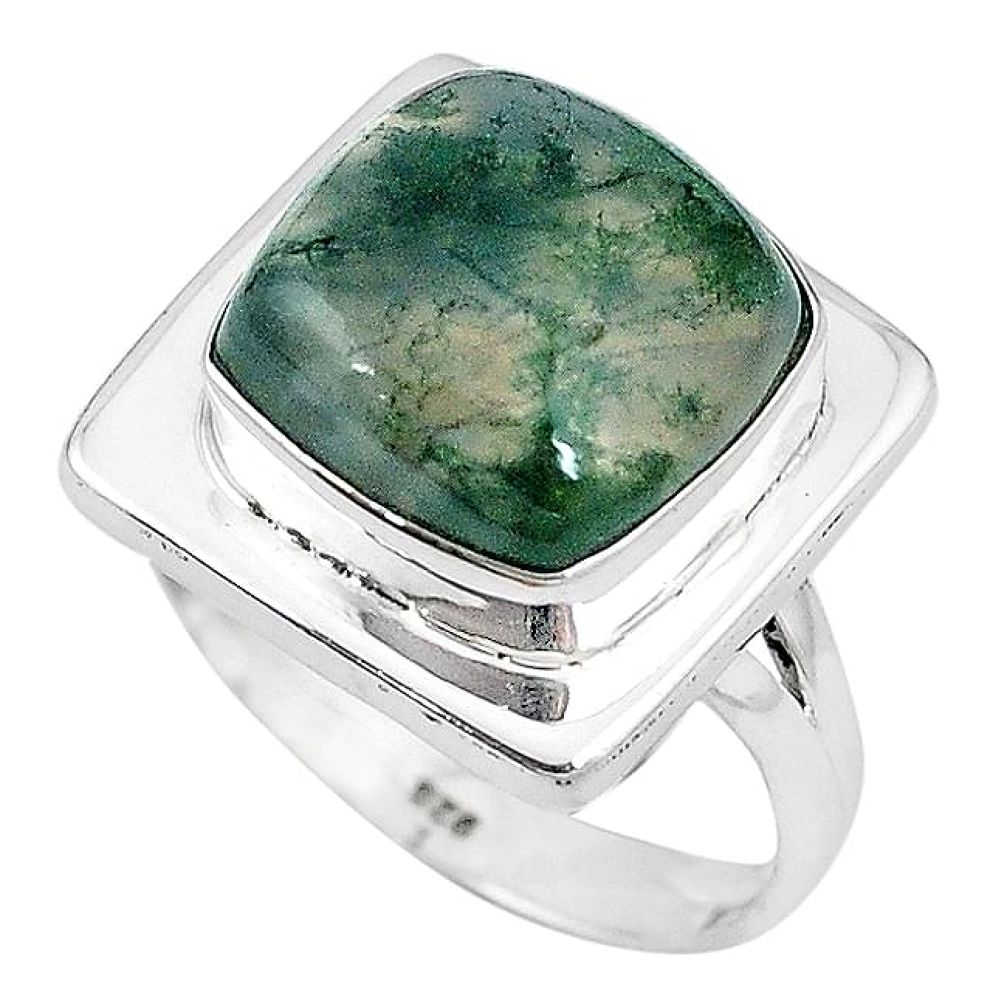 925 sterling silver natural green moss agate ring jewelry size 8 k92060