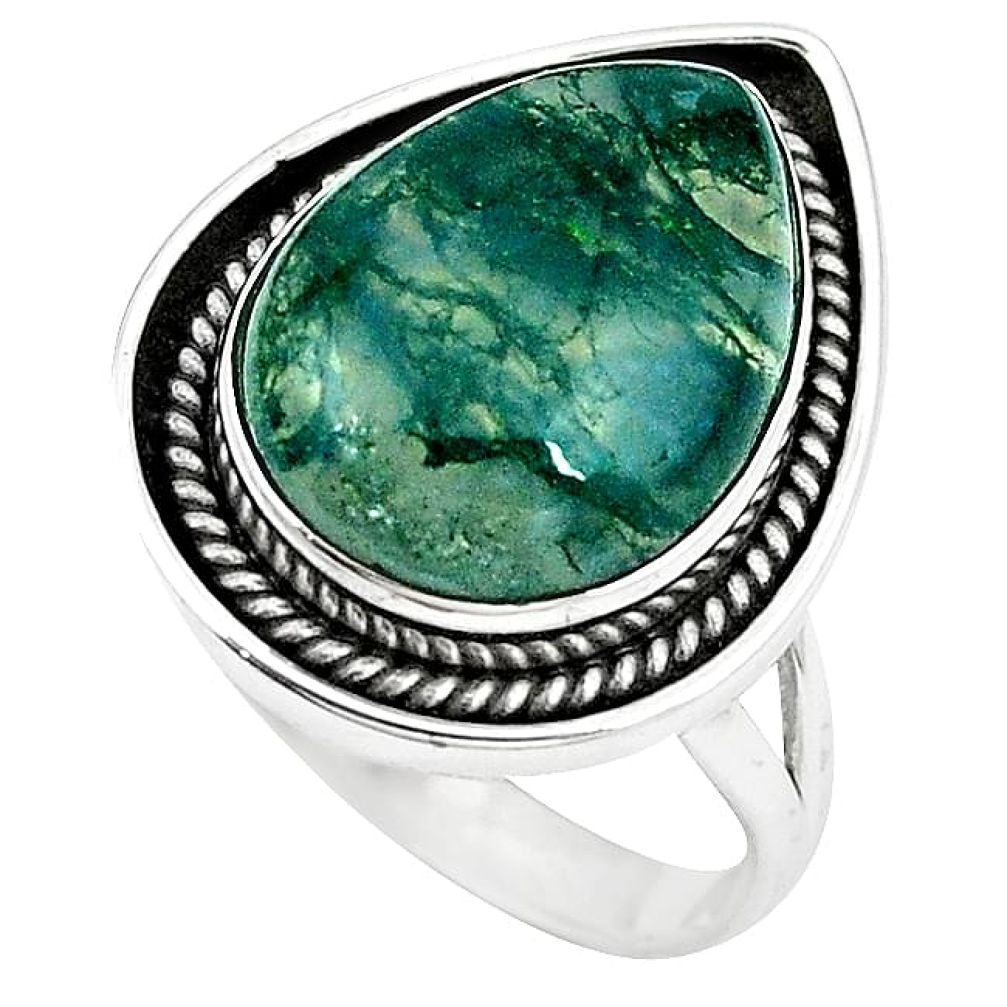 Natural green moss agate 925 sterling silver ring jewelry size 8 k92075