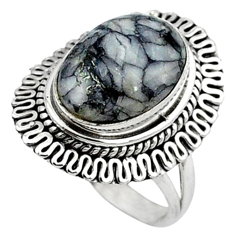 Natural black pinolith 925 sterling silver ring jewelry size 9 k92412