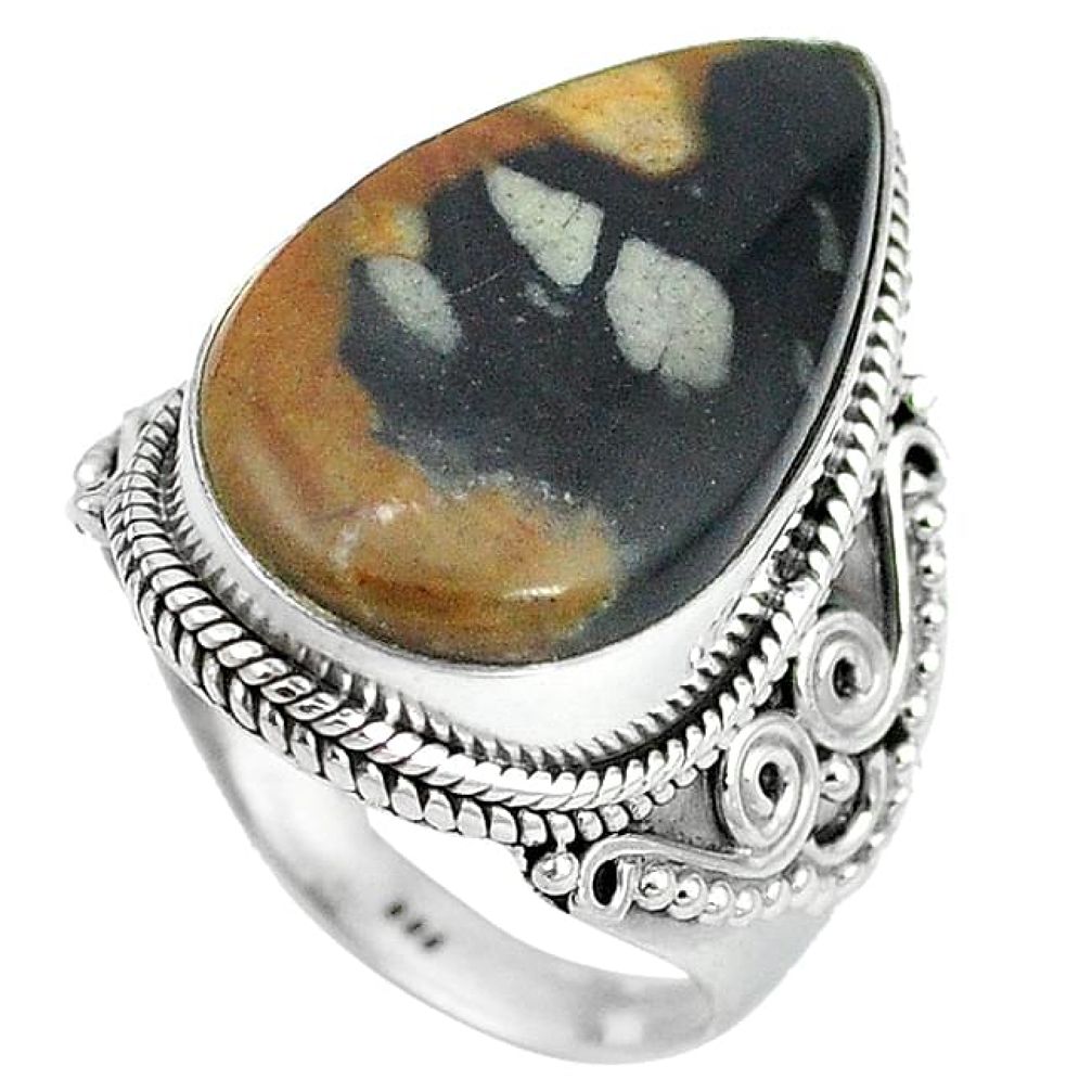 Natural black picasso jasper 925 sterling silver ring jewelry size 8 k92936