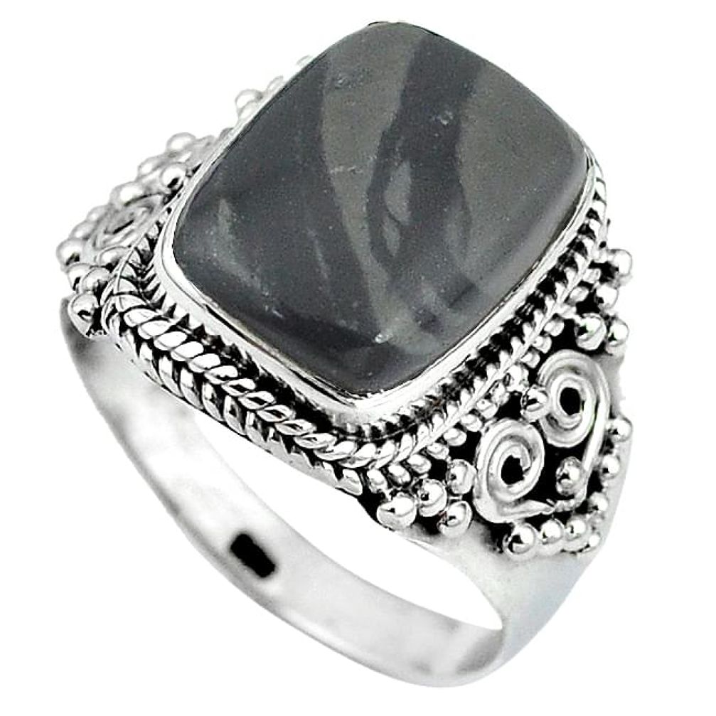 Natural black picasso jasper 925 sterling silver ring jewelry size 9 k92937