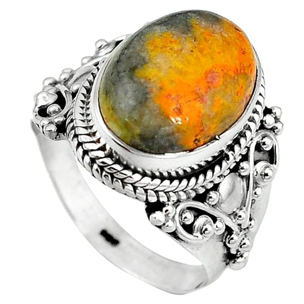 Natural yellow bumble bee australian jasper 925 silver ring size 7.5 k92945