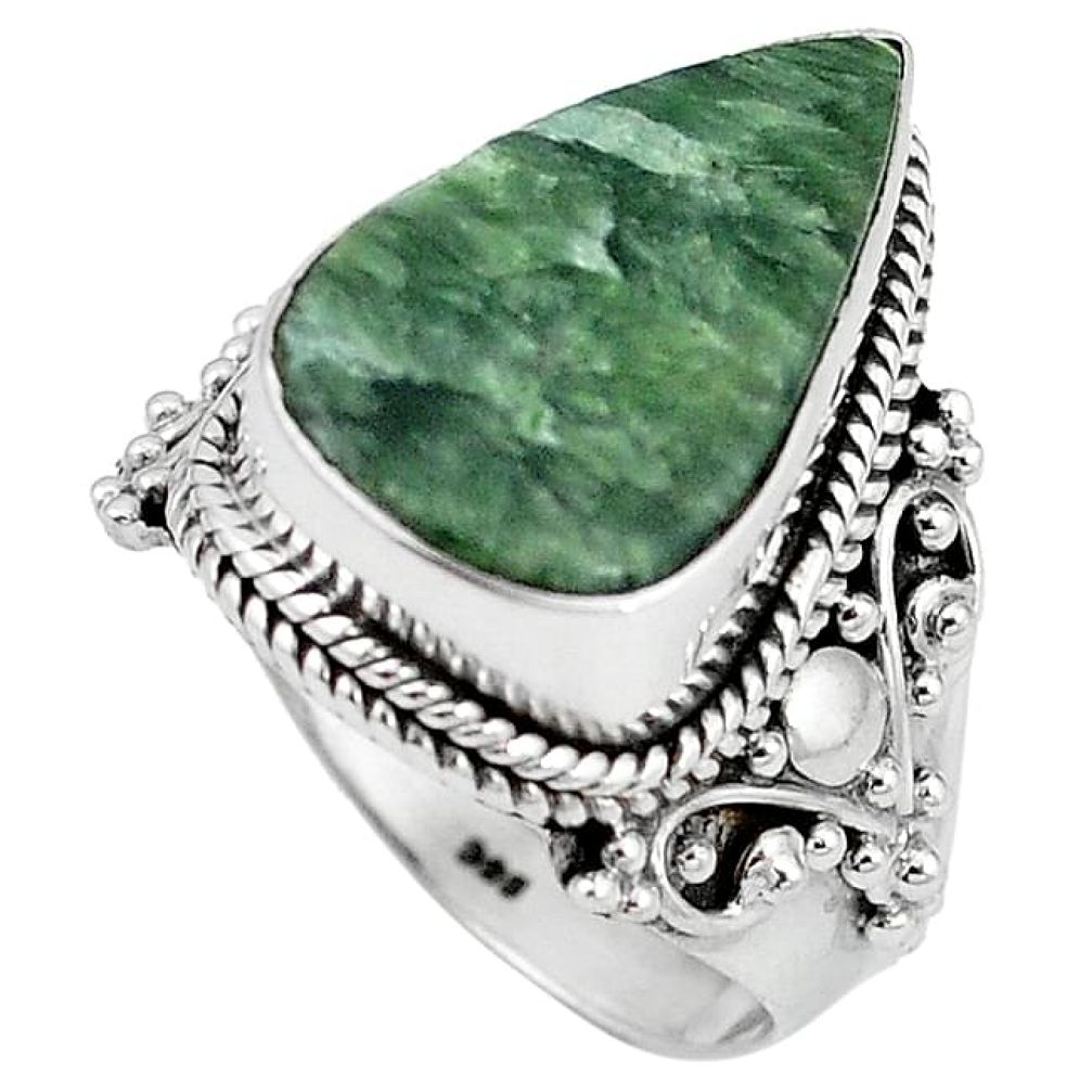 Natural green seraphinite (russian) 925 sterling silver ring size 8 k93013