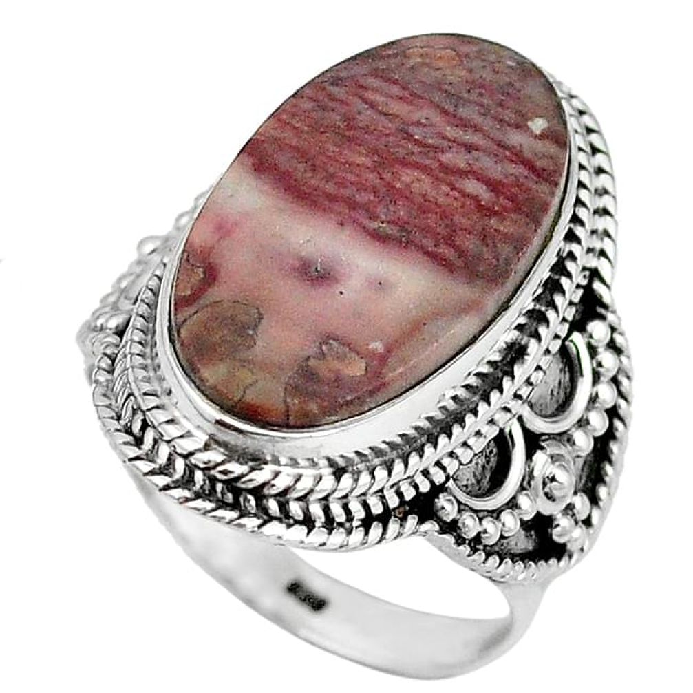 Natural brown coffee bean jasper oval 925 sterling silver ring size 8 k93016