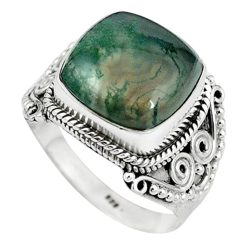 Natural green moss agate 925 sterling silver ring jewelry size 9 k93042