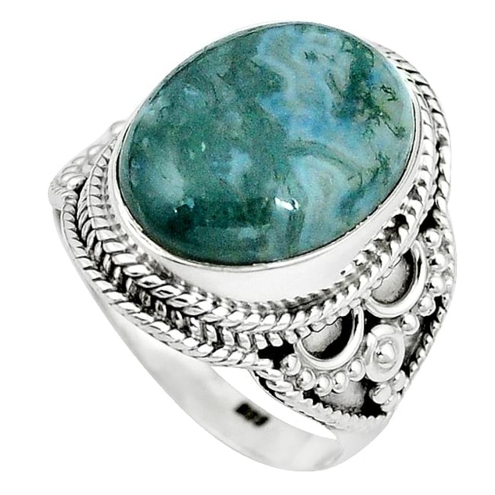 Natural green moss agate 925 sterling silver ring jewelry size 8 k93056