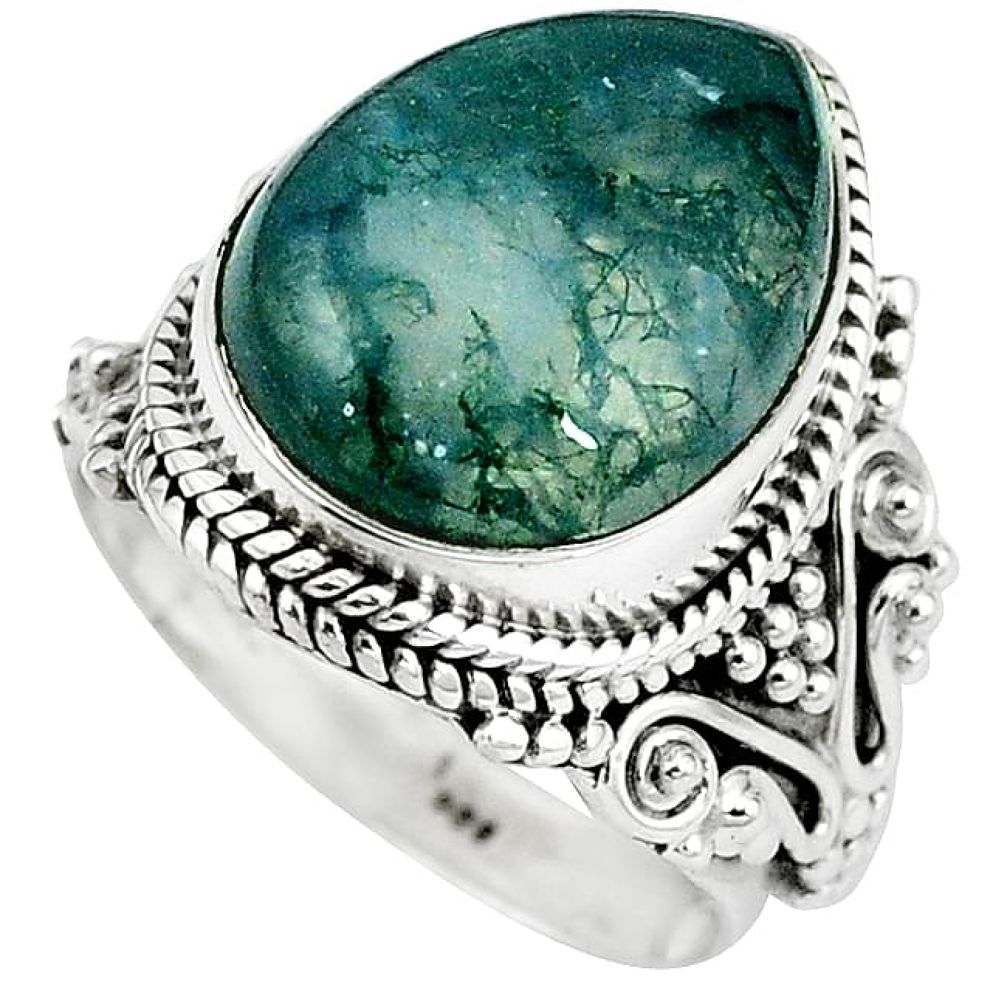 Natural green moss agate 925 sterling silver ring jewelry size 5.5 k93058