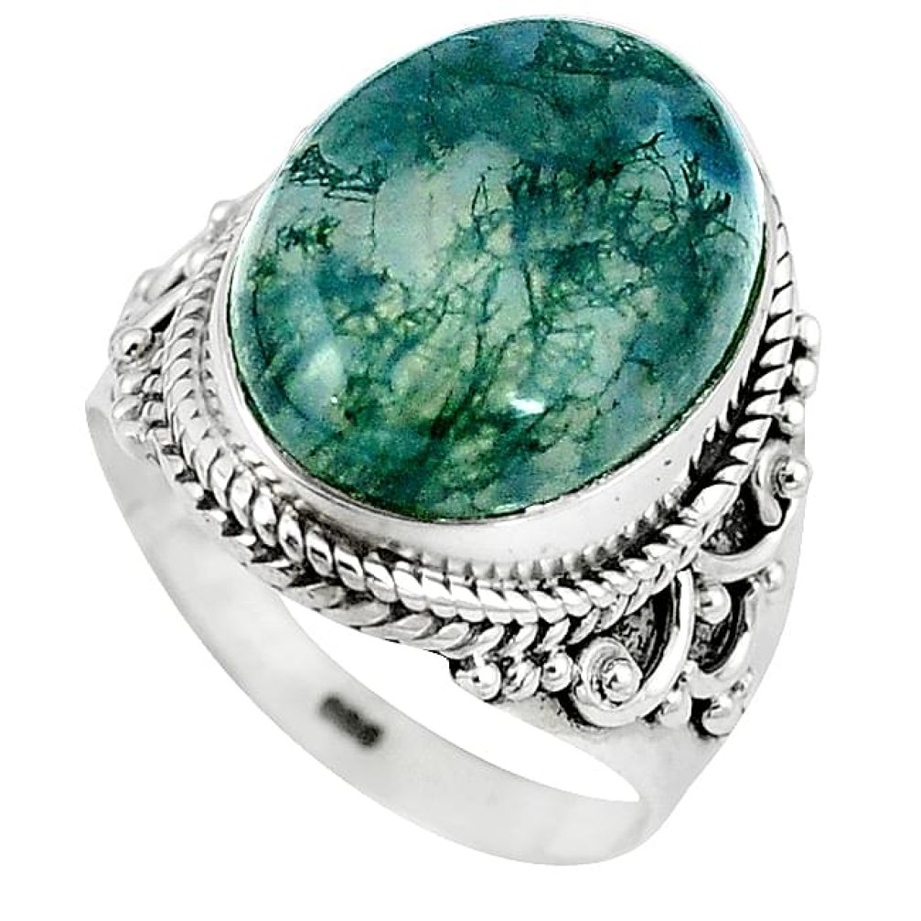 Natural green moss agate 925 sterling silver ring jewelry size 7.5 k93059