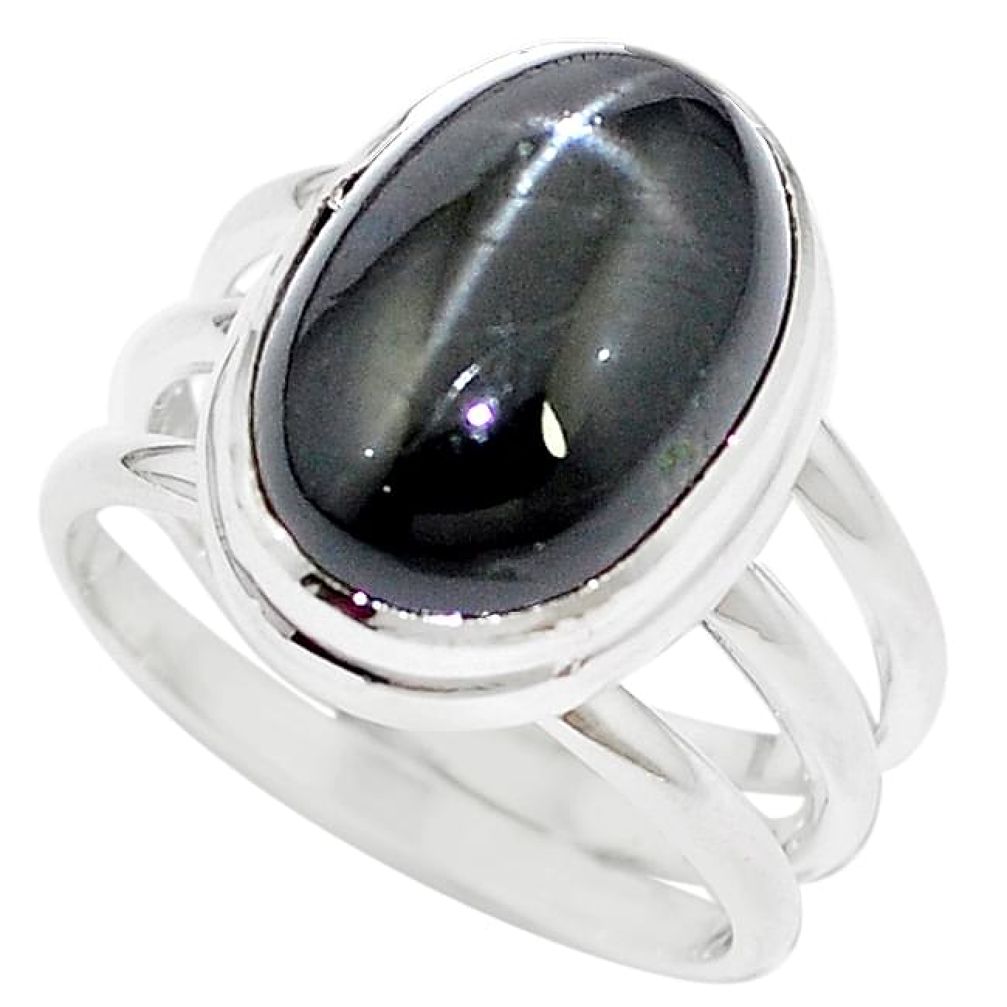 925 sterling silver natural black star oval shape ring jewelry size 7 k93217