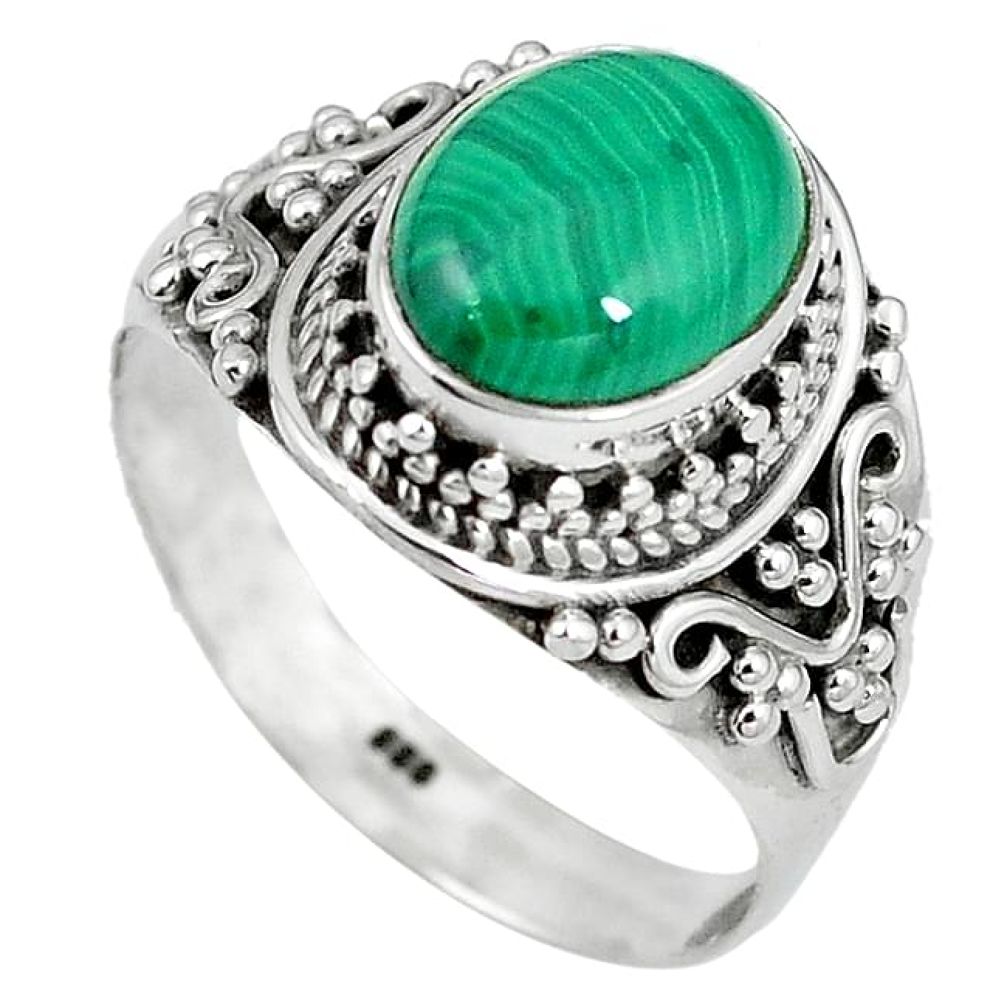 Natural green malachite (pilot's stone) oval 925 silver ring size 8.5 k93371