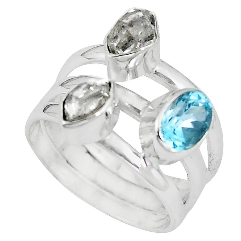 925 sterling silver natural white herkimer diamond blue topaz ring size 7 k93509
