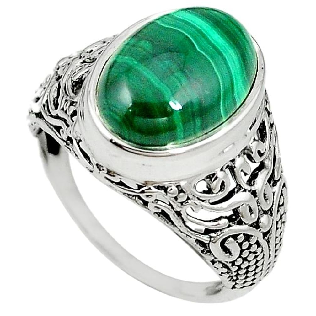 Natural green malachite (pilot's stone) 925 sterling silver ring size 9 k93715