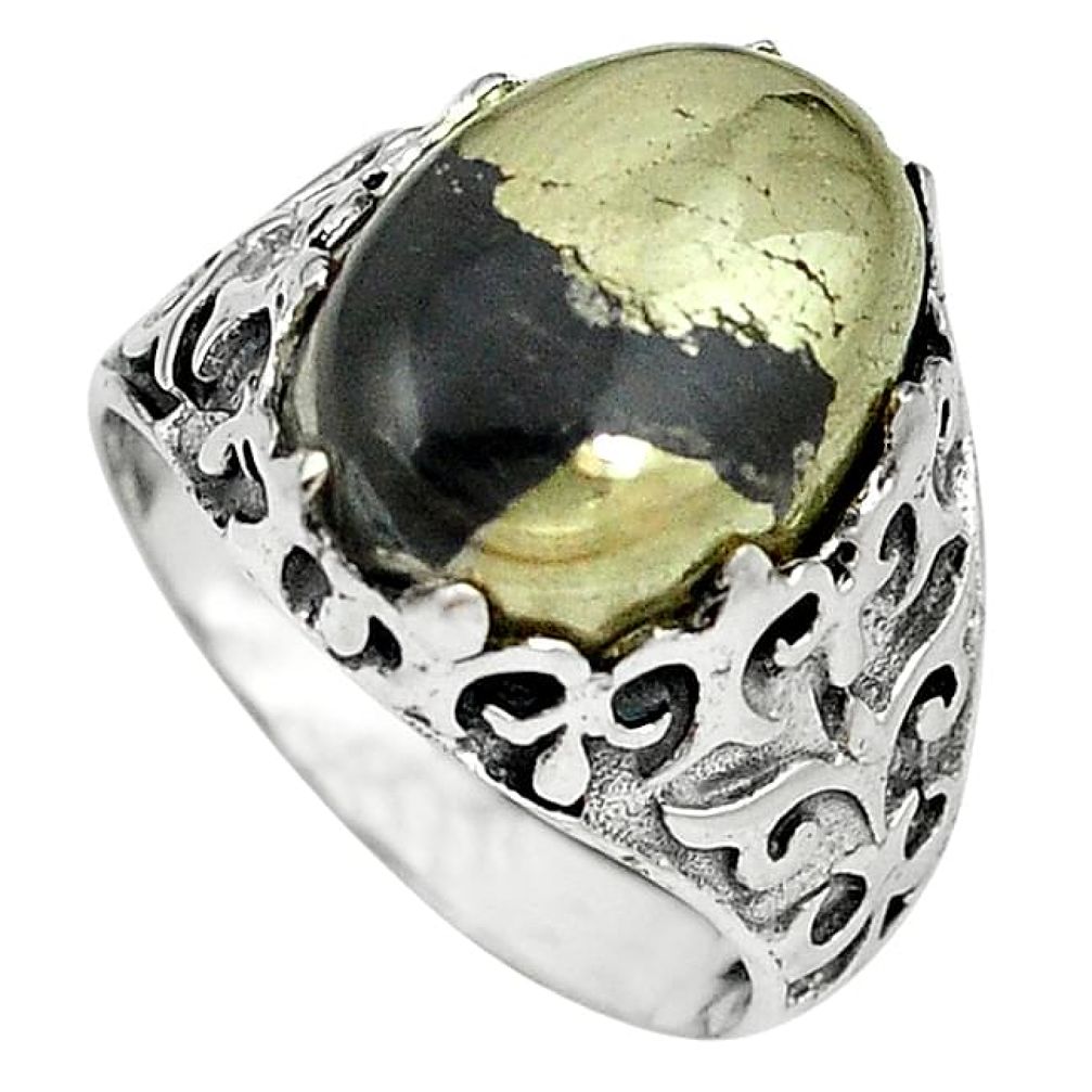 Golden pyrite in magnetite (healer's gold) 925 silver ring size 6.5 k93798