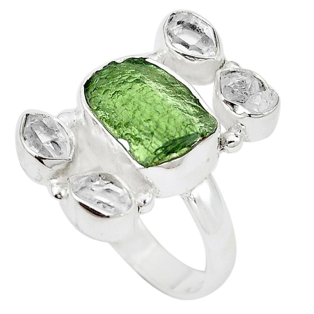925 sterling silver natural green moldavite (genuine czech) ring size 9.5 k94640