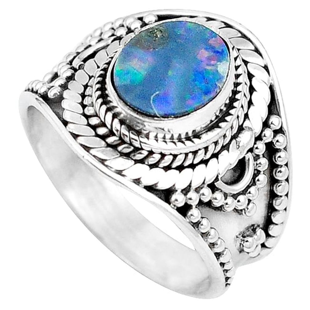 925 sterling silver natural blue doublet opal australian ring size 7.5 k94735