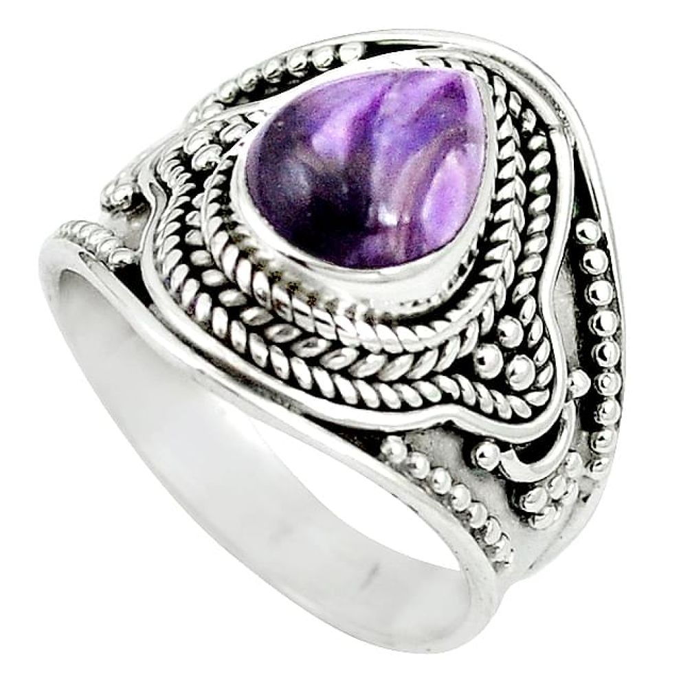 Natural purple charoite (siberian) 925 sterling silver ring size 8 k94781