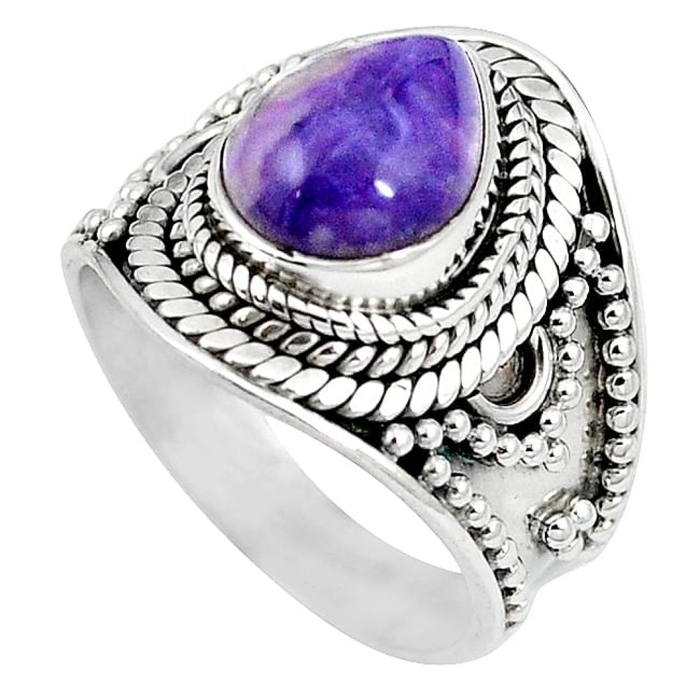 925 sterling silver natural purple charoite (siberian) ring size 7 k94799