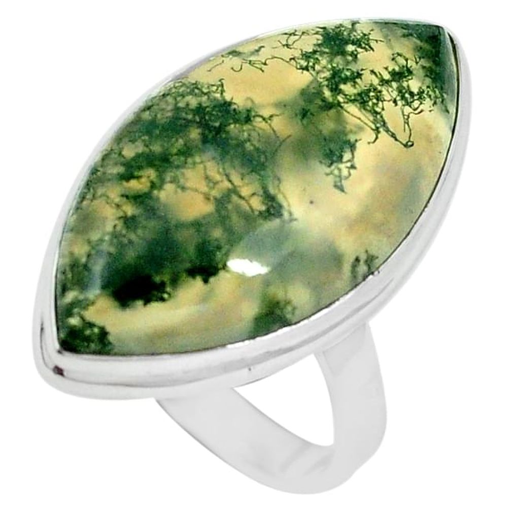 925 sterling silver natural green moss agate ring jewelry size 8.5 k95736