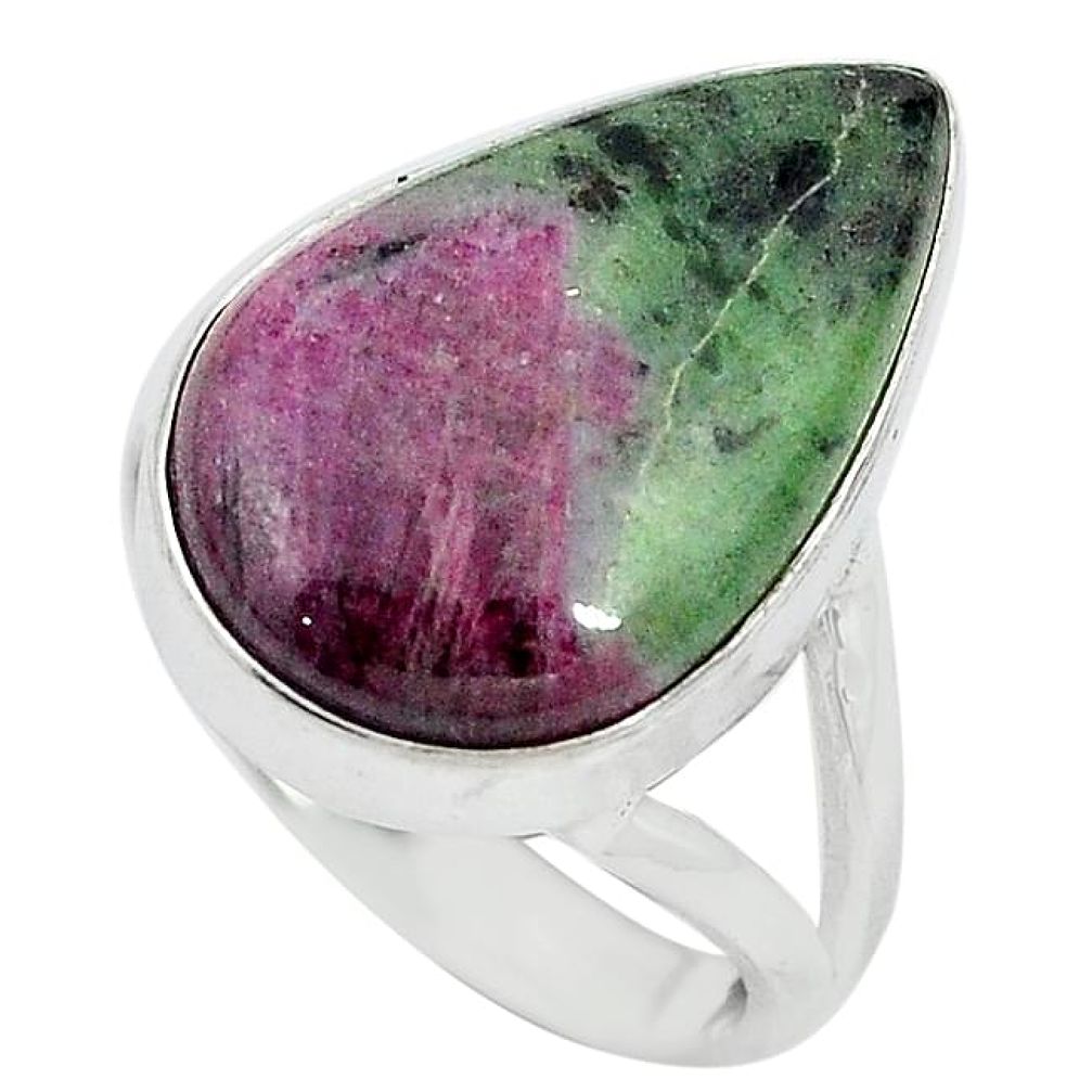 Natural pink ruby zoisite 925 sterling silver ring jewelry size 8 k95749