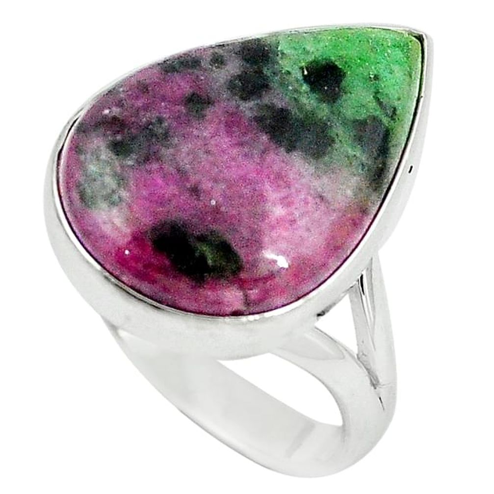 Natural pink ruby zoisite 925 sterling silver ring jewelry size 9 k95762