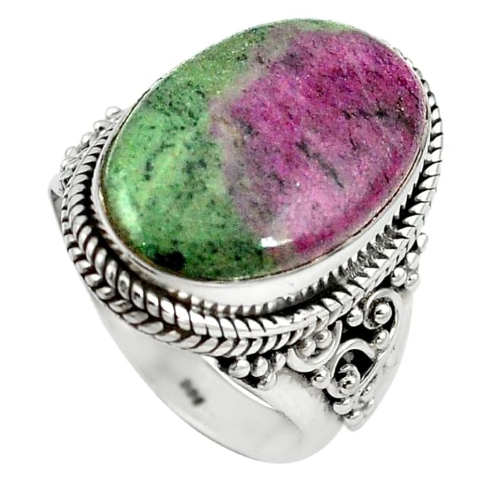 Natural pink ruby zoisite 925 sterling silver ring jewelry size 8 k95875