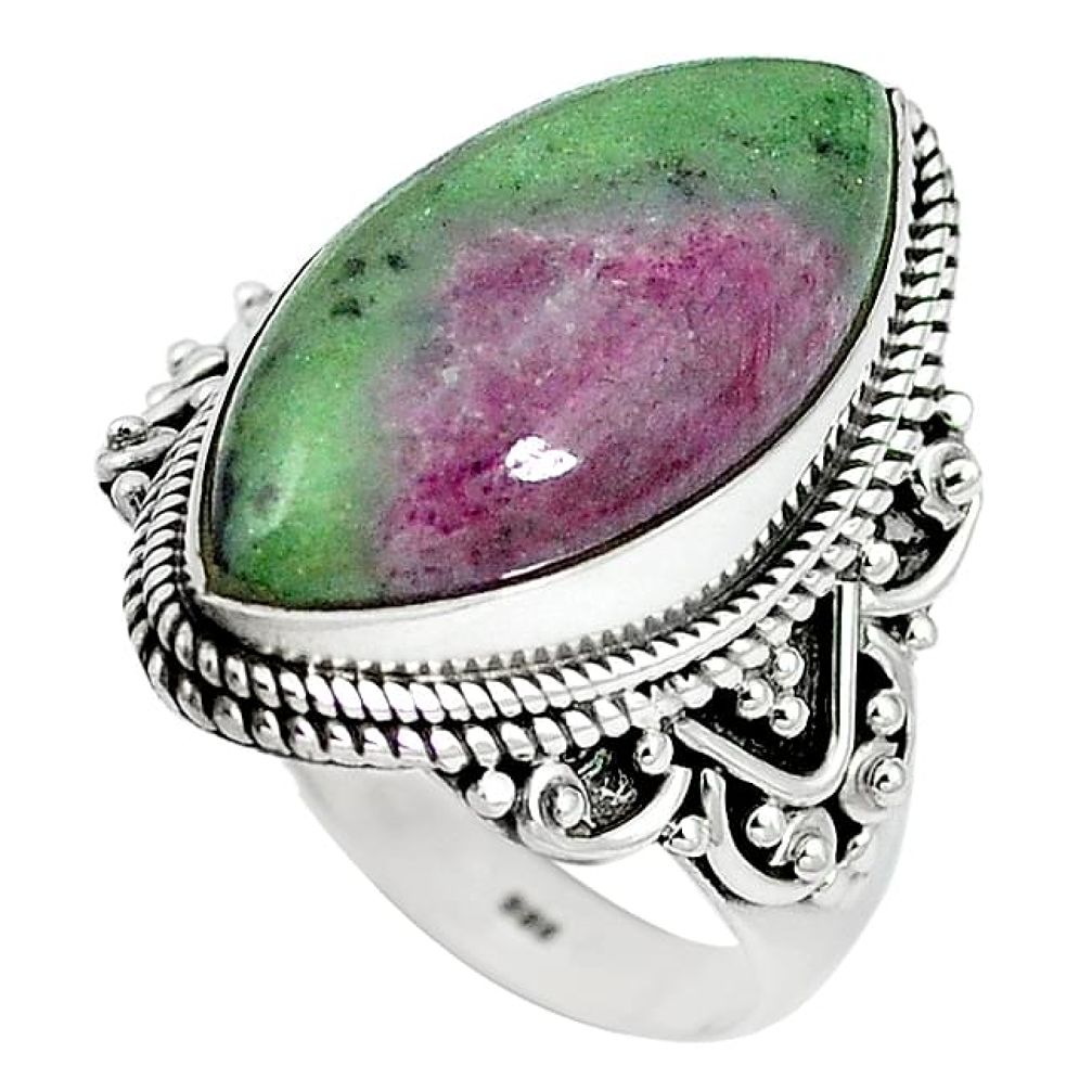 Natural pink ruby zoisite 925 sterling silver ring jewelry size 9 k95895