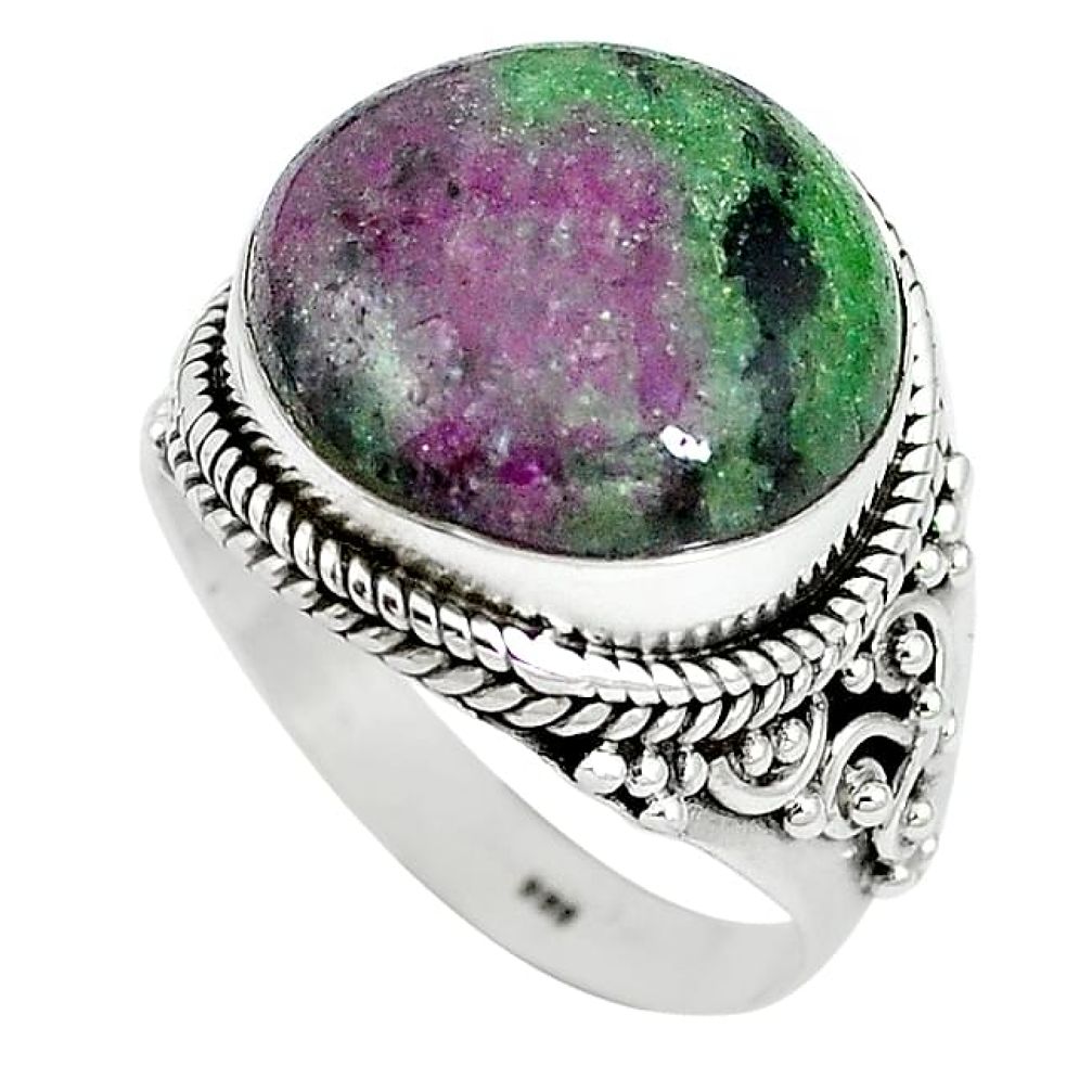 Natural pink ruby zoisite 925 sterling silver ring jewelry size 9 k95896