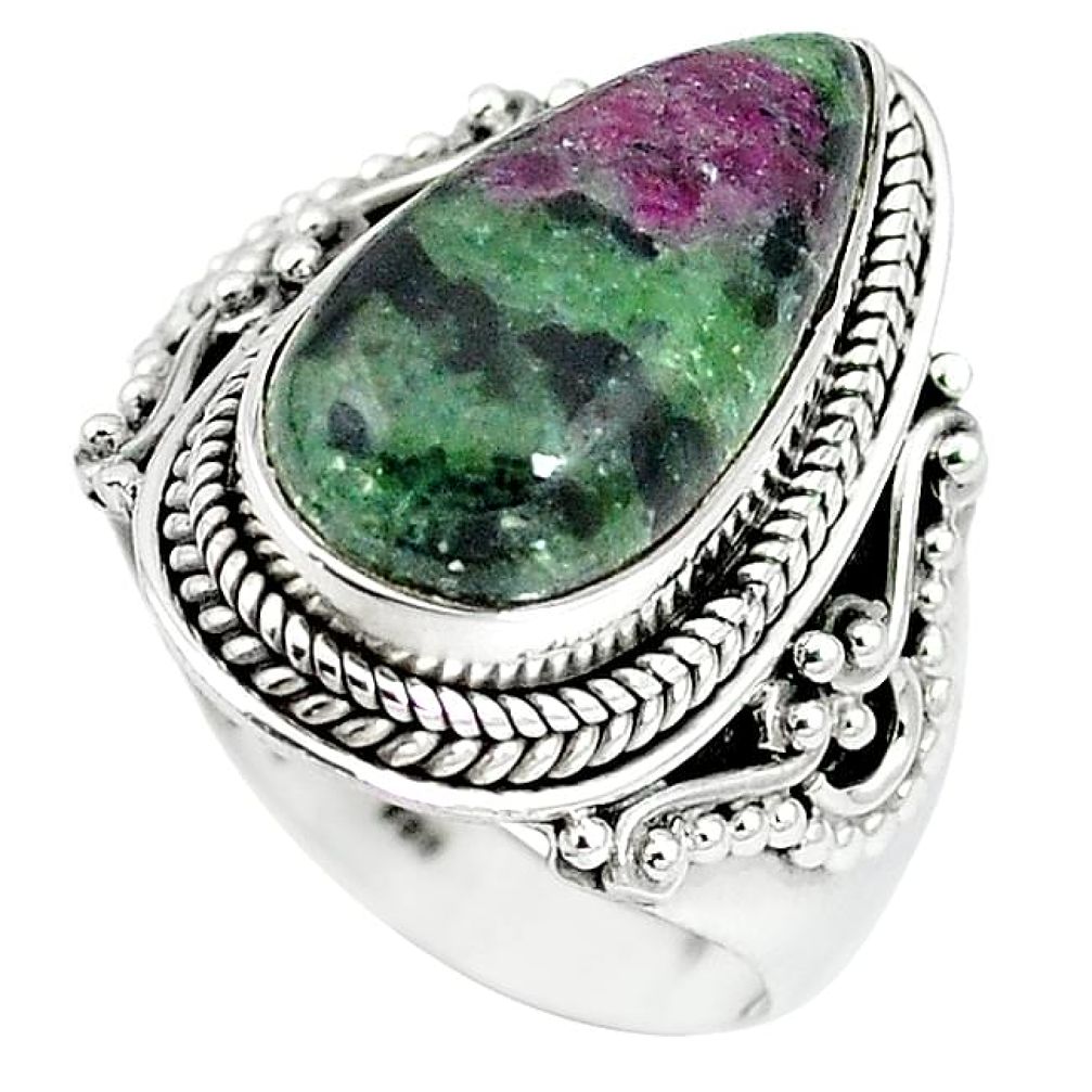 925 sterling silver natural pink ruby zoisite pear ring size 8.5 k95897