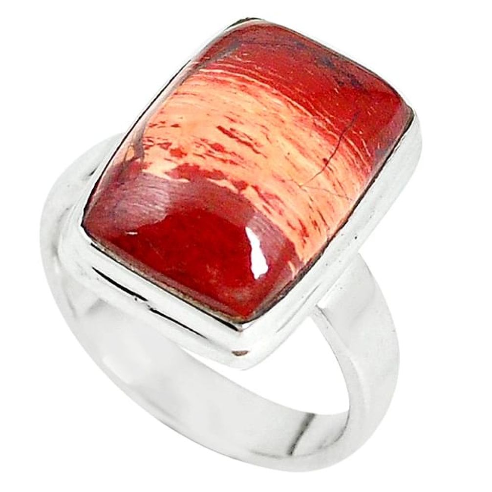 Natural red snakeskin jasper 925 sterling silver ring size 7 k96121