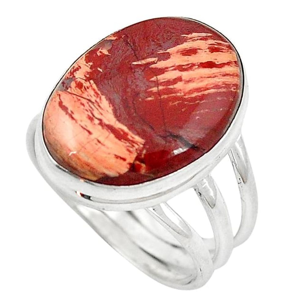 Natural red snakeskin jasper oval 925 sterling silver ring size 8 k96125