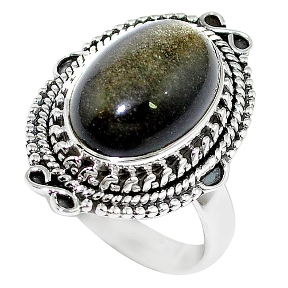 925 sterling silver natural golden sheen black obsidian ring size 8 k96650