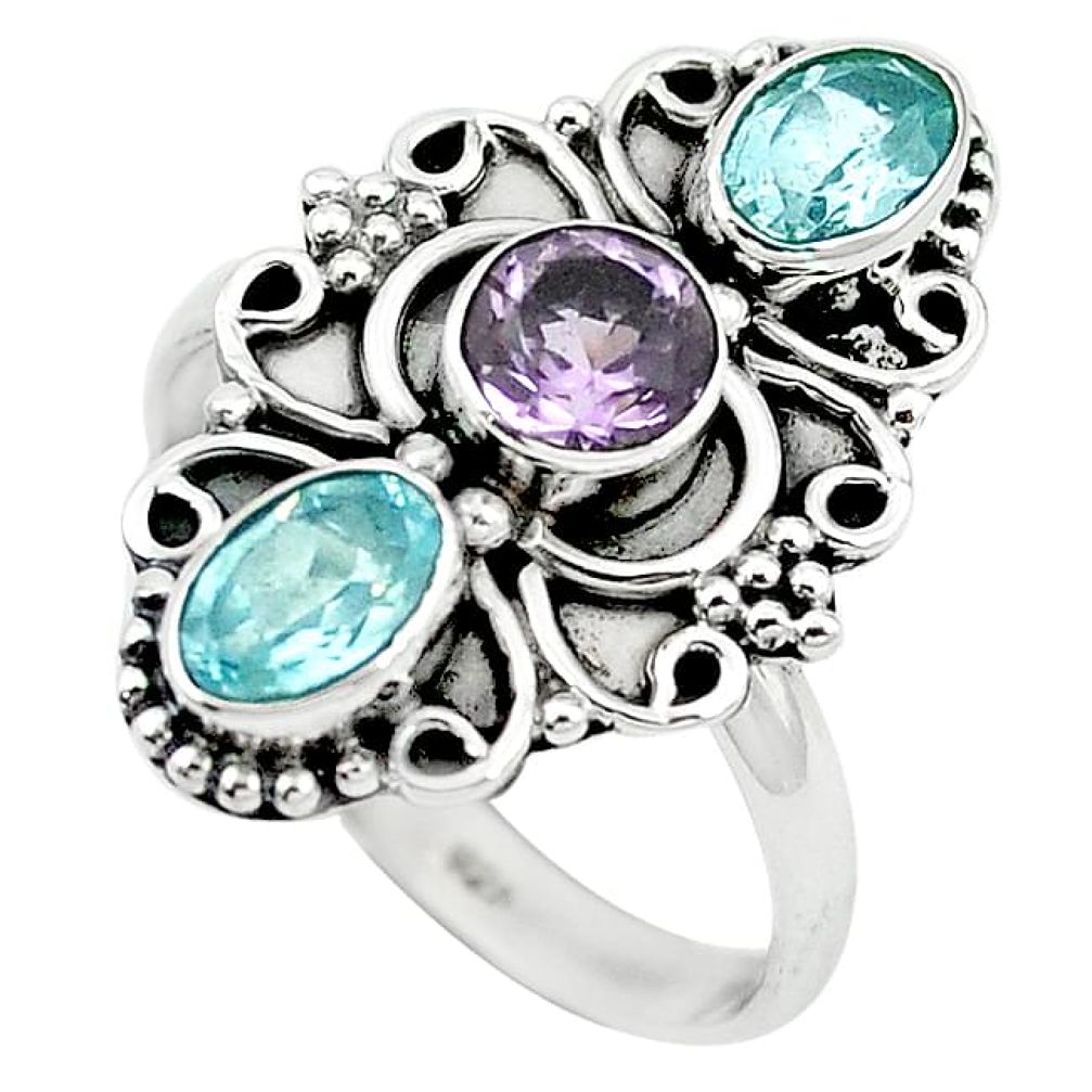 925 sterling silver natural purple amethyst blue topaz ring size 7.5 k96685