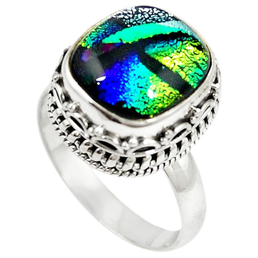 Multi color dichroic glass 925 sterling silver solitaire ring size 8.5 m11225